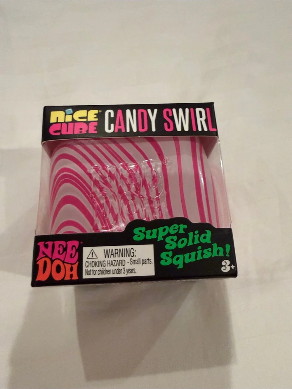 Needoh Nice Cube Candy Swirl Pink Super Solid Squish Toy